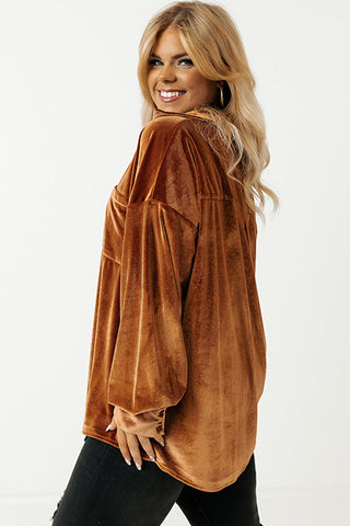 Bright Pink Velvet Chest Pocket Drop Shoulder Shirt