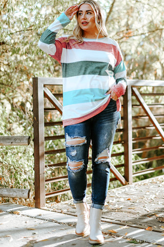 Green Colorblock Pullover Top