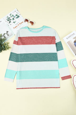 Green Colorblock Pullover Top