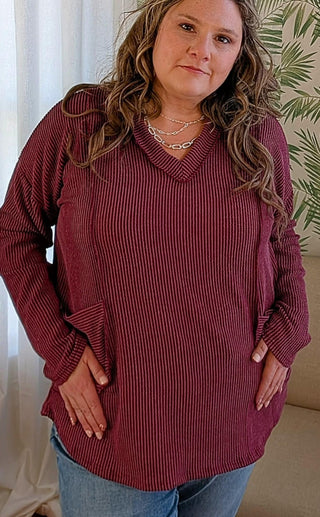 Long Sleeve V-Neck with Side Pockets