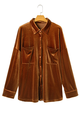 Bright Pink Velvet Chest Pocket Drop Shoulder Shirt