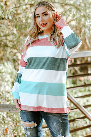 Green Colorblock Pullover Top