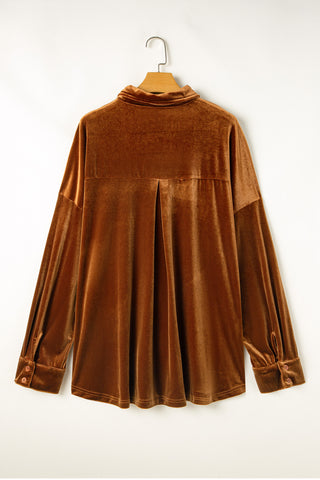 Bright Pink Velvet Chest Pocket Drop Shoulder Shirt