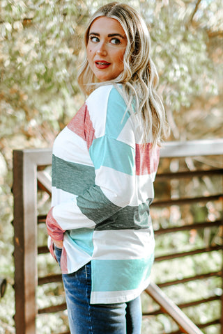Green Colorblock Pullover Top