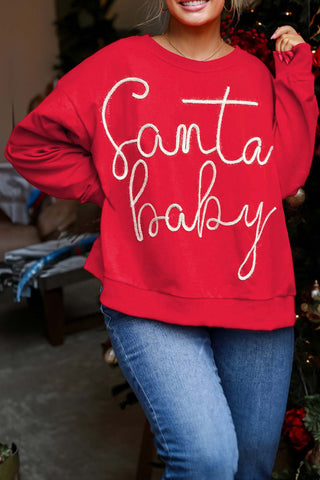 Fiery Red Tinsel Santa Baby Christmas Sweatshirt