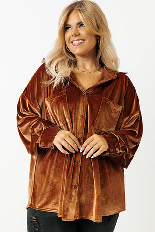 Bright Pink Velvet Chest Pocket Drop Shoulder Shirt
