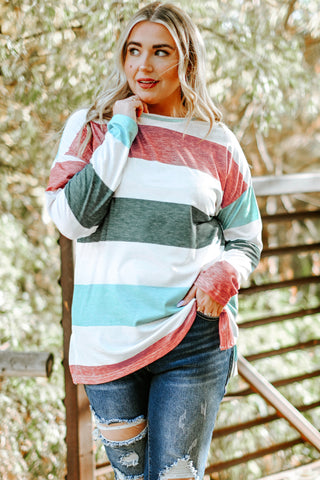 Green Colorblock Pullover Top