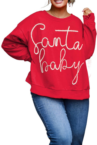 Fiery Red Tinsel Santa Baby Christmas Sweatshirt