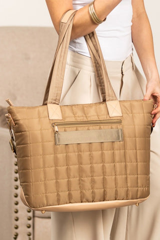 White Quilted Patchwork Large Tote Bag and Clutch 2pcs Set
