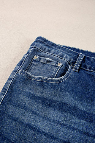 Dirty Blue Distressed Hem Plus Size Flared Jeans