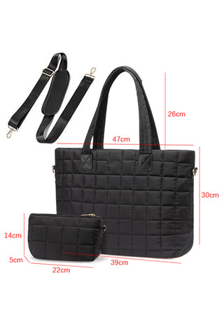 White Quilted Patchwork Large Tote Bag and Clutch 2pcs Set