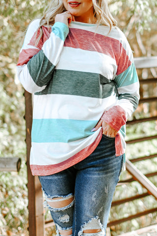 Green Colorblock Pullover Top
