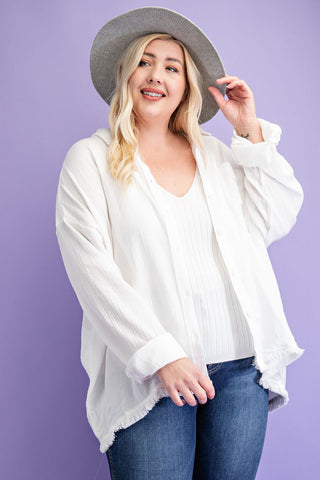 LINEN BUTTON DOWN TOP WHITE