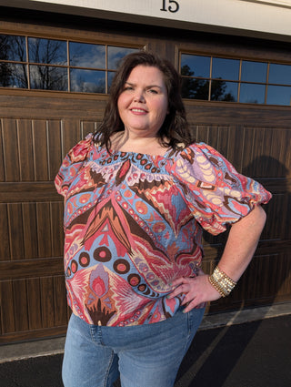 Floral Short Sleeve Blouse, Pink