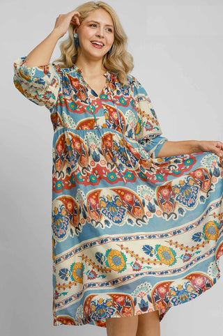 Tiered Print Midi Dress