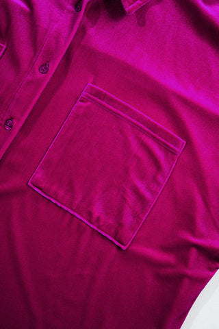 Bright Pink Velvet Chest Pocket Drop Shoulder Shirt