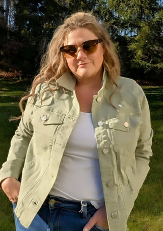 Fray Hemmed Light Green Denim Jacket