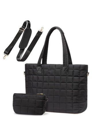 White Quilted Patchwork Large Tote Bag and Clutch 2pcs Set