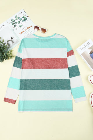 Green Colorblock Pullover Top