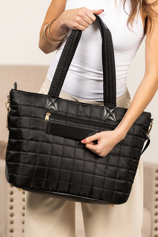 White Quilted Patchwork Large Tote Bag and Clutch 2pcs Set