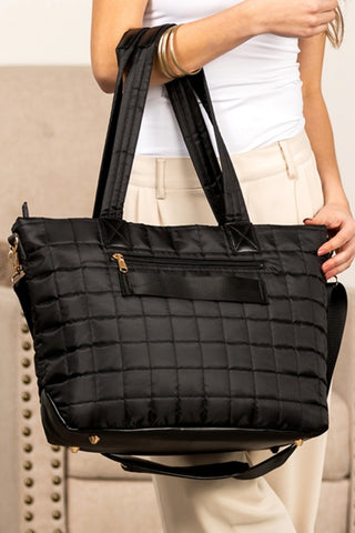White Quilted Patchwork Large Tote Bag and Clutch 2pcs Set
