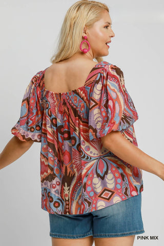Floral Short Sleeve Blouse, Pink